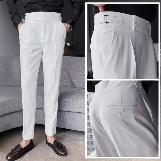 Neapolitan trousers men's Korean version slim-fitting trousers autumn retro high-waisted business solid color straight casual trousers