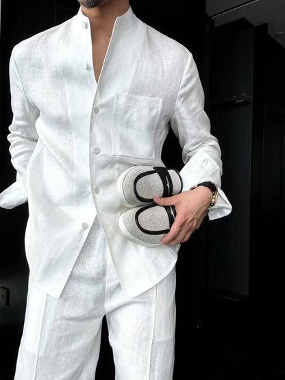 Linen + Old Money Style Wide Collar Coat