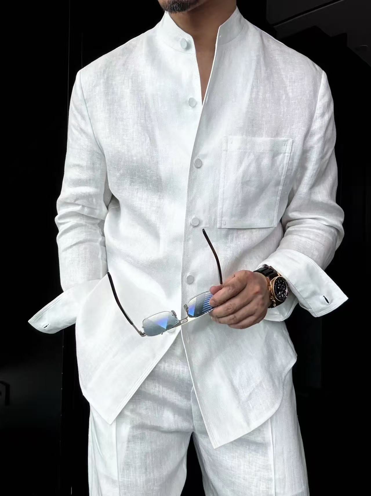 Linen + Old Money Style Wide Collar Coat