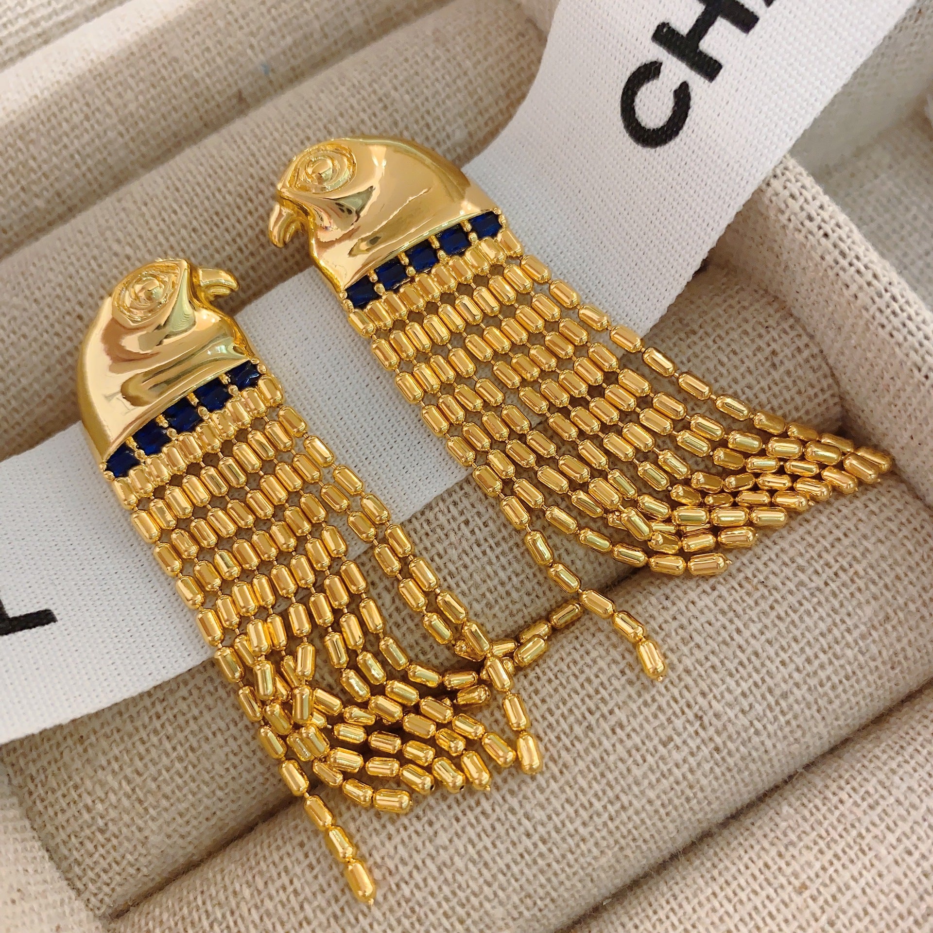 "Eagle Head" Heavy Industry Design Egyptian Sun God Tassel Retro Good Beautiful Long Earrings Earrings New Women's Earrings