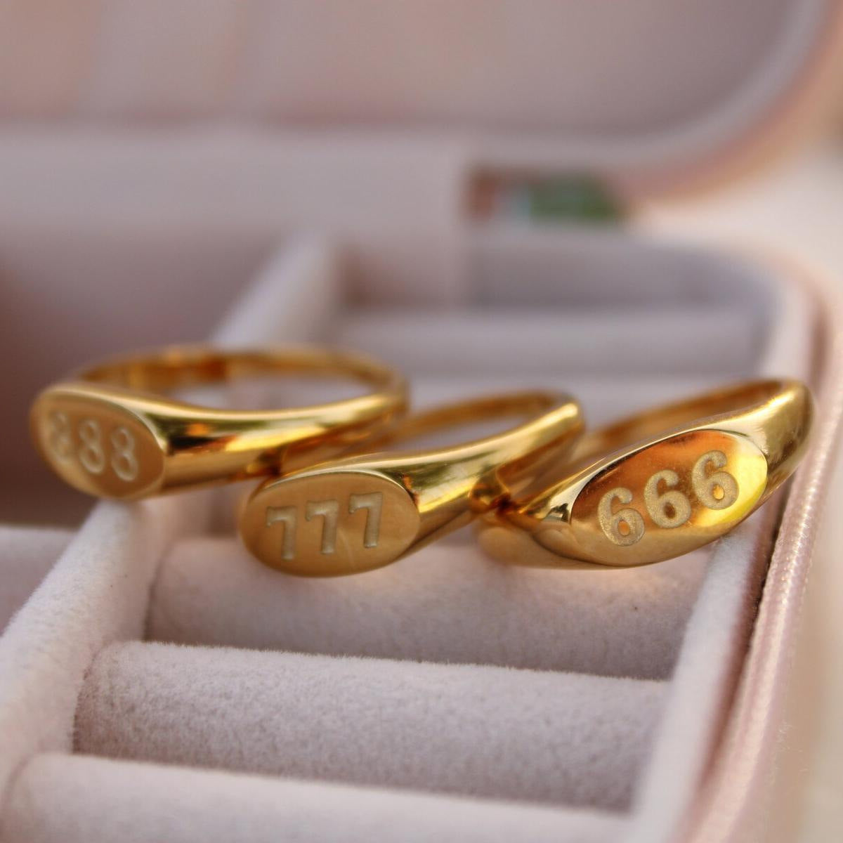 18K gold color-preserving angel number stamp ring number 111 222 333 999 number ring ring ring