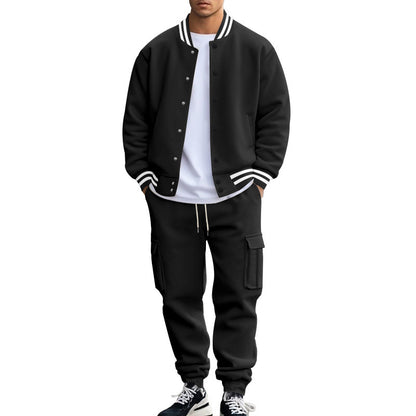 Cross-border foreign trade, autumn and winter, American stand-up collar, baseball uniform, trousers, plush casual jacket, men's loose sportssuits, men