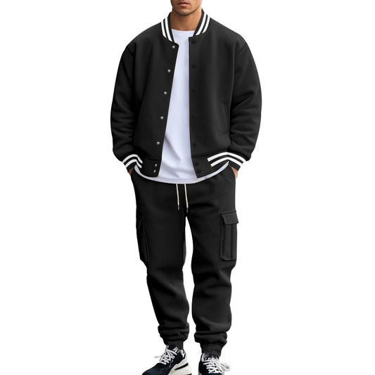 Cross-border foreign trade, autumn and winter, American stand-up collar, baseball uniform, trousers, plush casual jacket, men's loose sportssuits, men