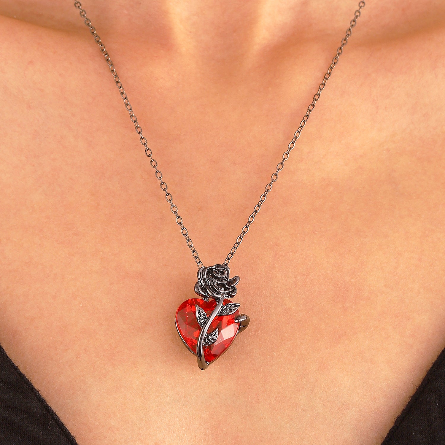 Dark Ins Love Rose Necklace Female Gothic Wrap Flowers Heart Collarbone Chain Valentine's Day