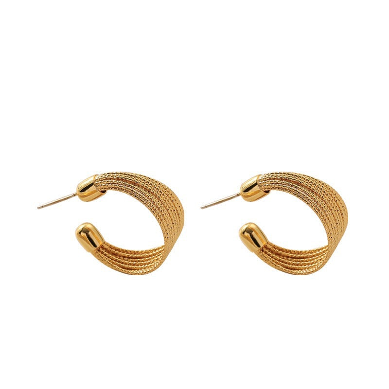 European and American C-shaped metal earrings women's niche design high-end gold and silver fashion temperament circle stud earrings tide earrings