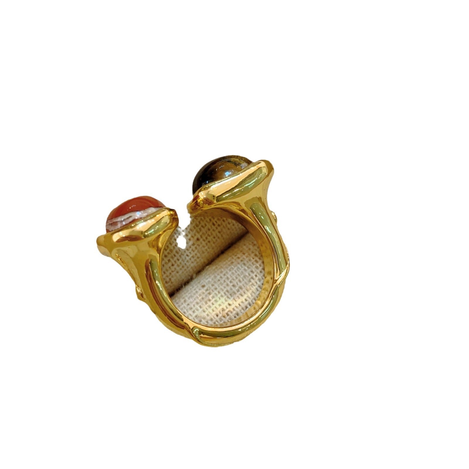 Premium texture European and American fashionable heavy industry retro gold-plated natural ore gemstone contrasting oval open ring