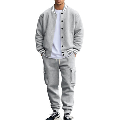 Cross-border foreign trade, autumn and winter, American stand-up collar, baseball uniform, trousers, plush casual jacket, men's loose sportssuits, men