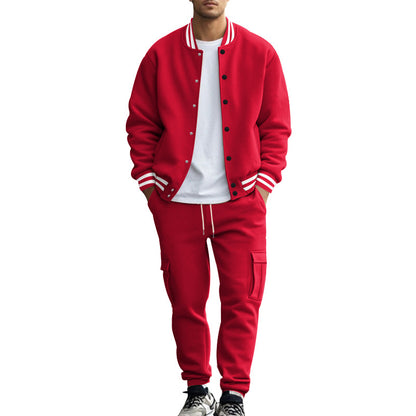 Cross-border foreign trade, autumn and winter, American stand-up collar, baseball uniform, trousers, plush casual jacket, men's loose sportssuits, men