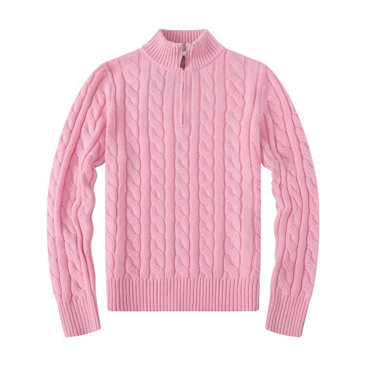 Small embroidered men's sweater half-height zipper knitted sweater business Polo bottoming shirt