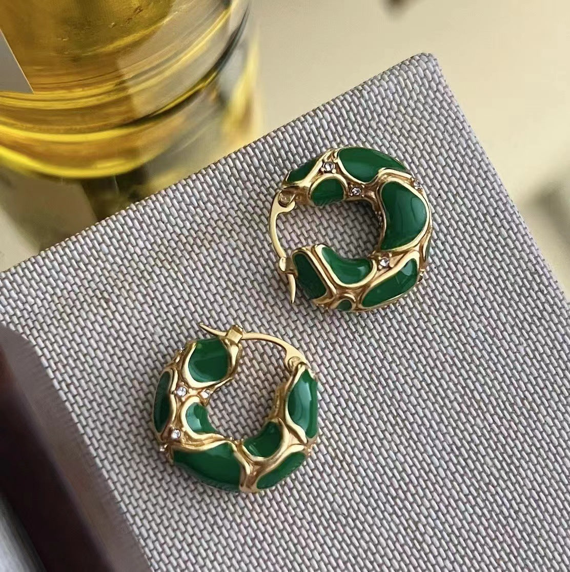 Merad color lava circle enamel earrings women's European and American light luxury niche diamond-set irregular earrings earrings