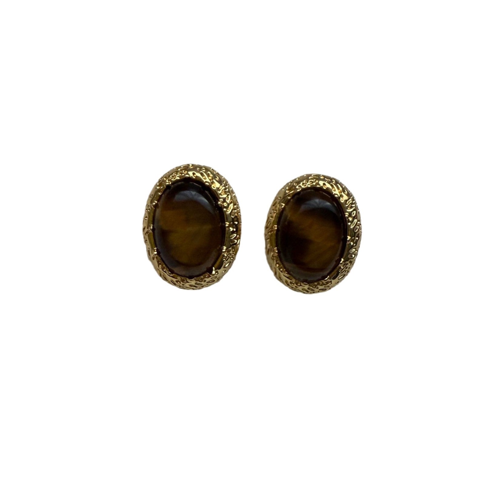 Unique oval tiger's eye stone stud earrings French retro fashion versatile earrings light luxury niche design high-end stud earrings