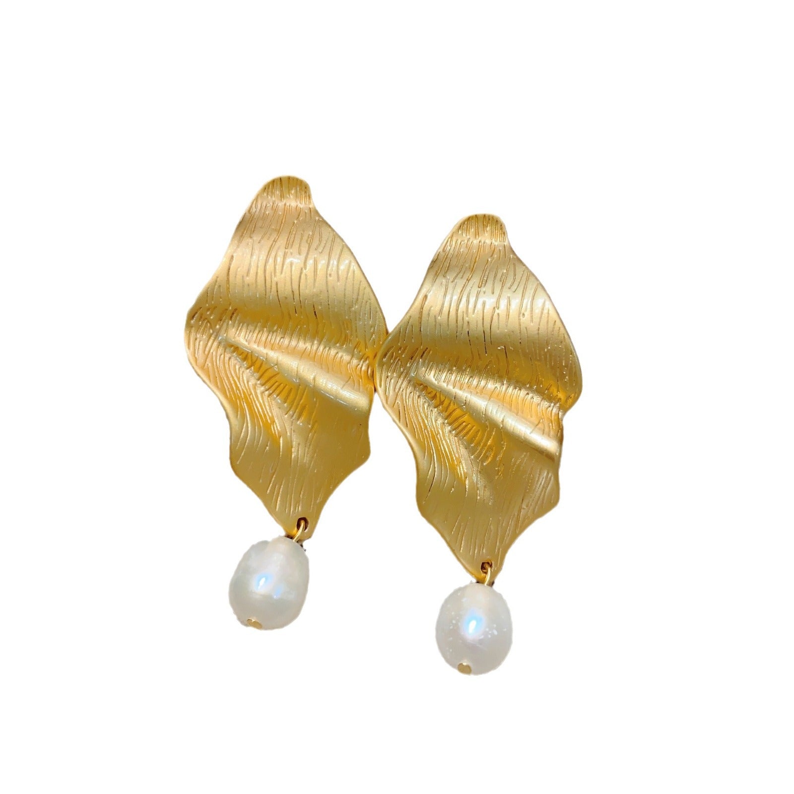 Pearl Rhapsody, Natural Baroque Pearl Metal Folded Vintage Earrings Women's Earrings Stud Earrings Niche Design