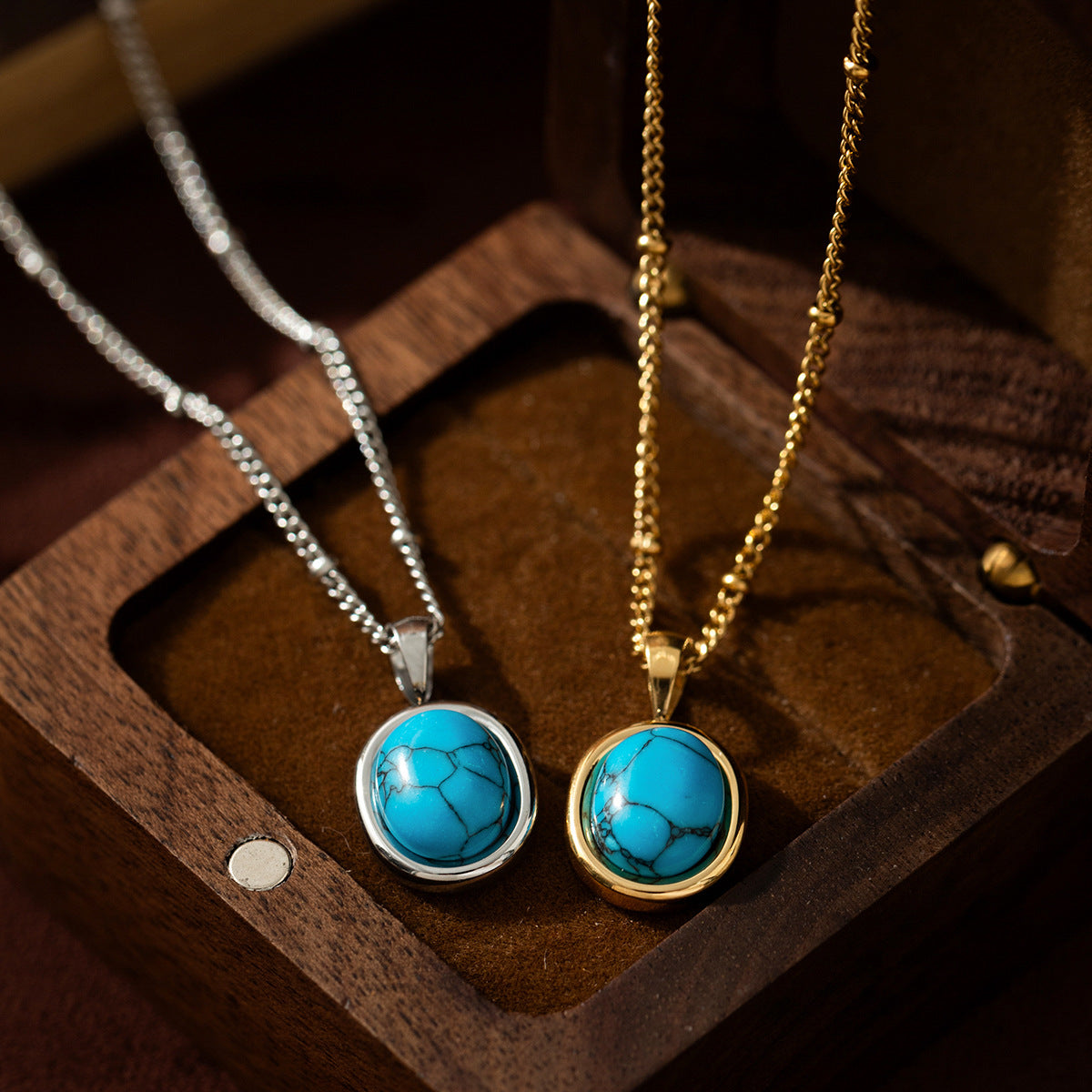 18K Gold Color Stylish Natural Turquoise Pendant Necklace