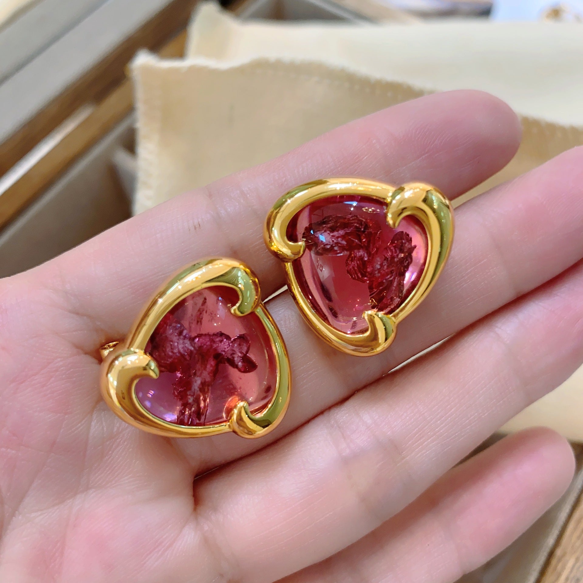 Ancient Babylon Heavy Industries gilt colored treasure earrings antique feeling plated 22K gold melted glazed triangular stud earrings