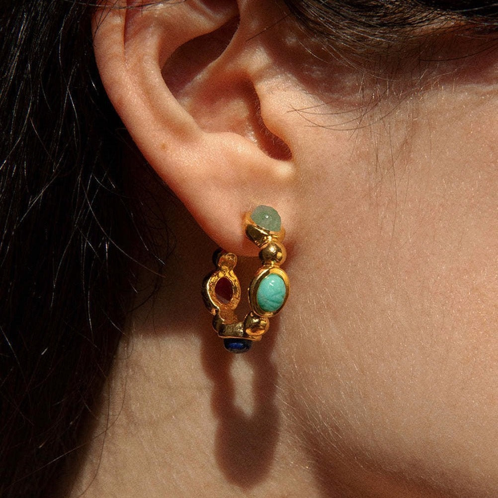 Medieval turquoise earrings women's European and American retro stud earrings niche design high sense unique 2023 new trendy earrings