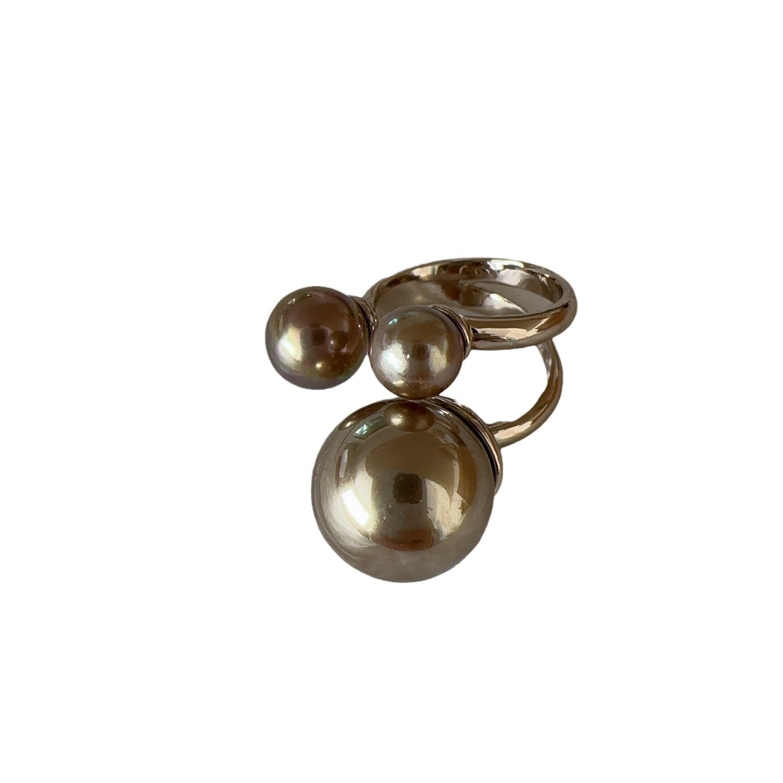 European and American fashion ring, three imitation pearl metal base rings, French creative ring trend joint ring