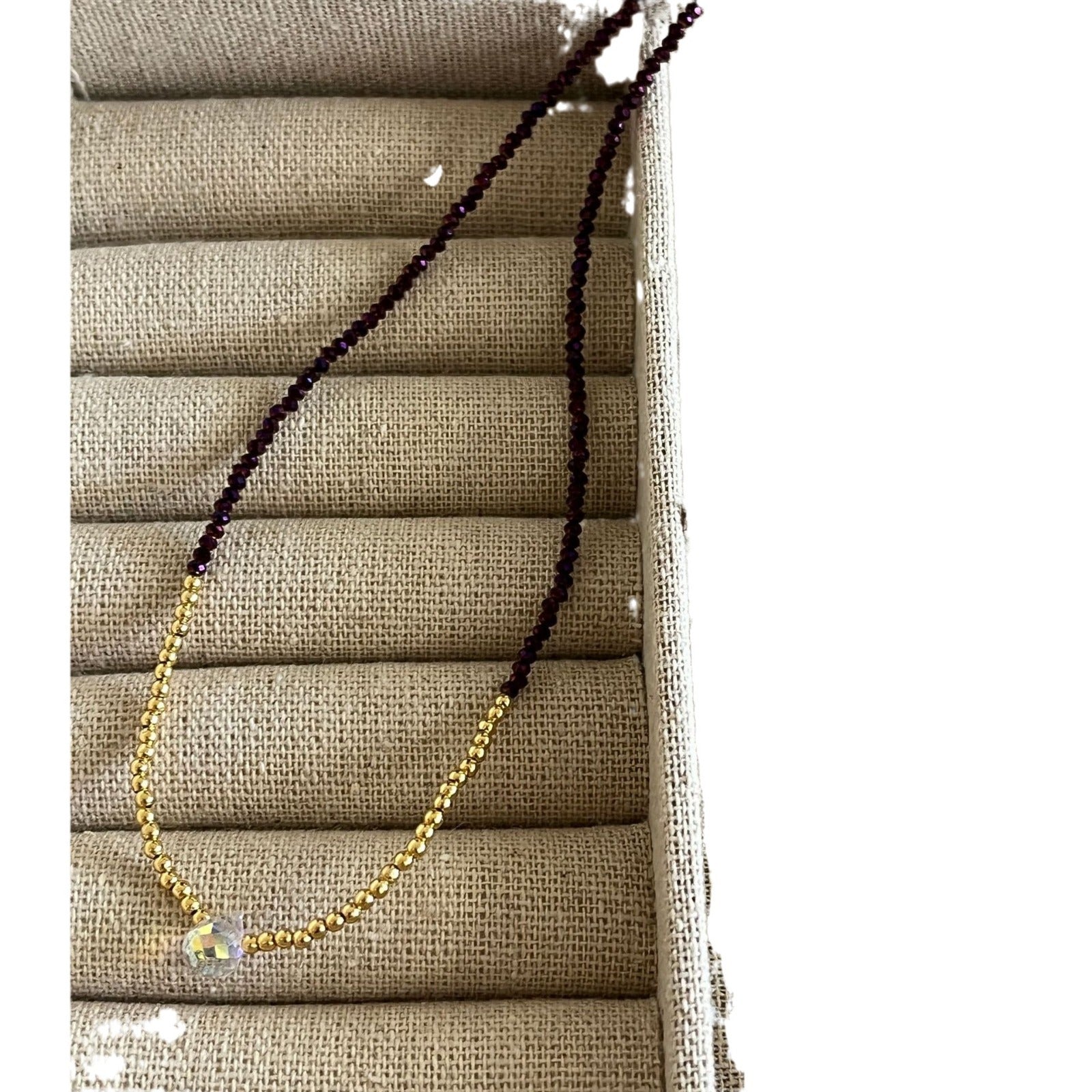 Purple spinel beaded splicing necklace women's European and American light luxury niche crystal beads dopamine bracelet collarbone chain