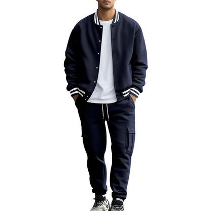 Cross-border foreign trade, autumn and winter, American stand-up collar, baseball uniform, trousers, plush casual jacket, men's loose sportssuits, men
