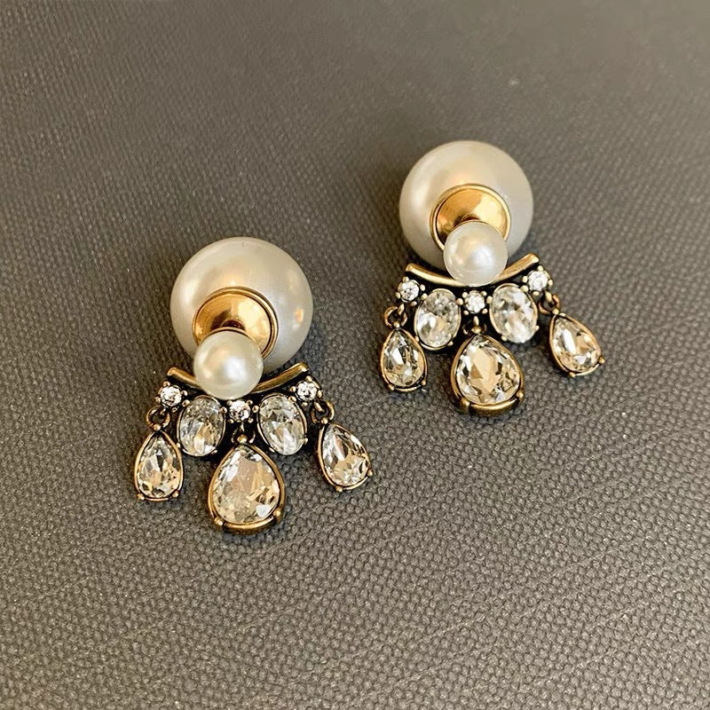 D Home~ Letter Pearl Stud Earrings Unique Tassel Earrings Women's Light Luxury Niche Premium Temperament Retro Stud Earrings