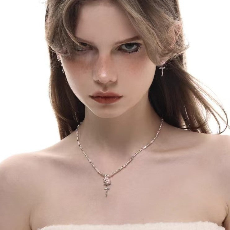 New rose girl series, spring and summer beaded color matching necklace collarbone chain women's niche personality pendant neck chain women