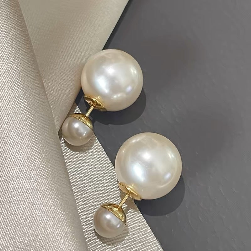 Niche French earrings double-sided large pearl stud earrings female niche high-end sense retro temperament elegant small fragrant ears