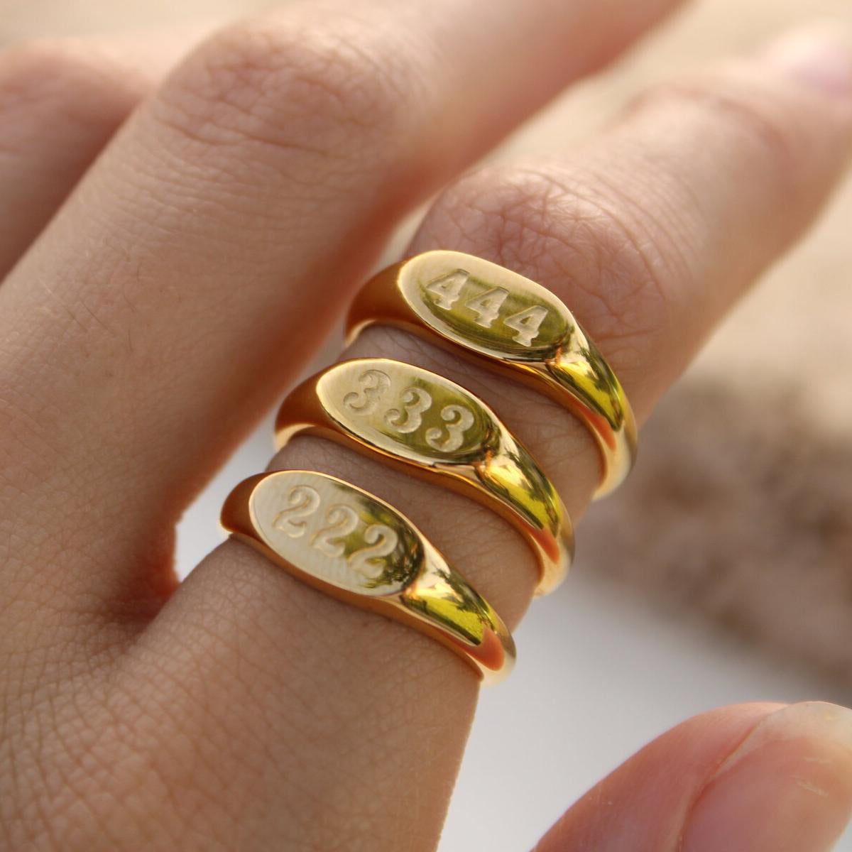 18K gold color-preserving angel number stamp ring number 111 222 333 999 number ring ring ring