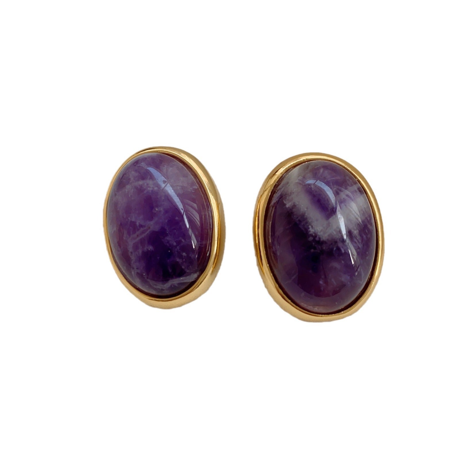 Vintage retro court oval amethyst commuter earrings premium French retro light luxury earrings