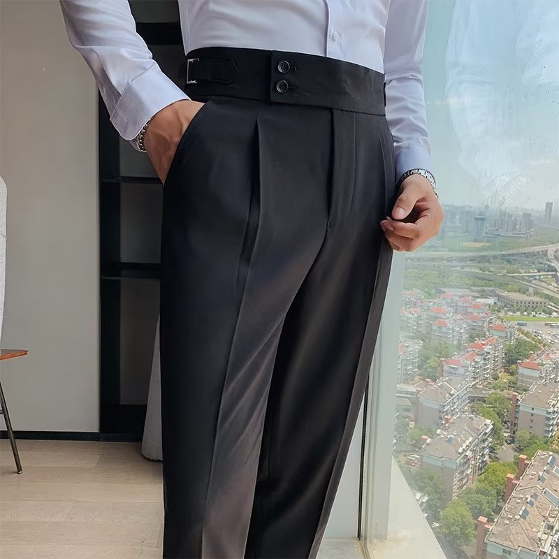 Neapolitan trousers men's Korean version slim-fitting trousers autumn retro high-waisted business solid color straight casual trousers