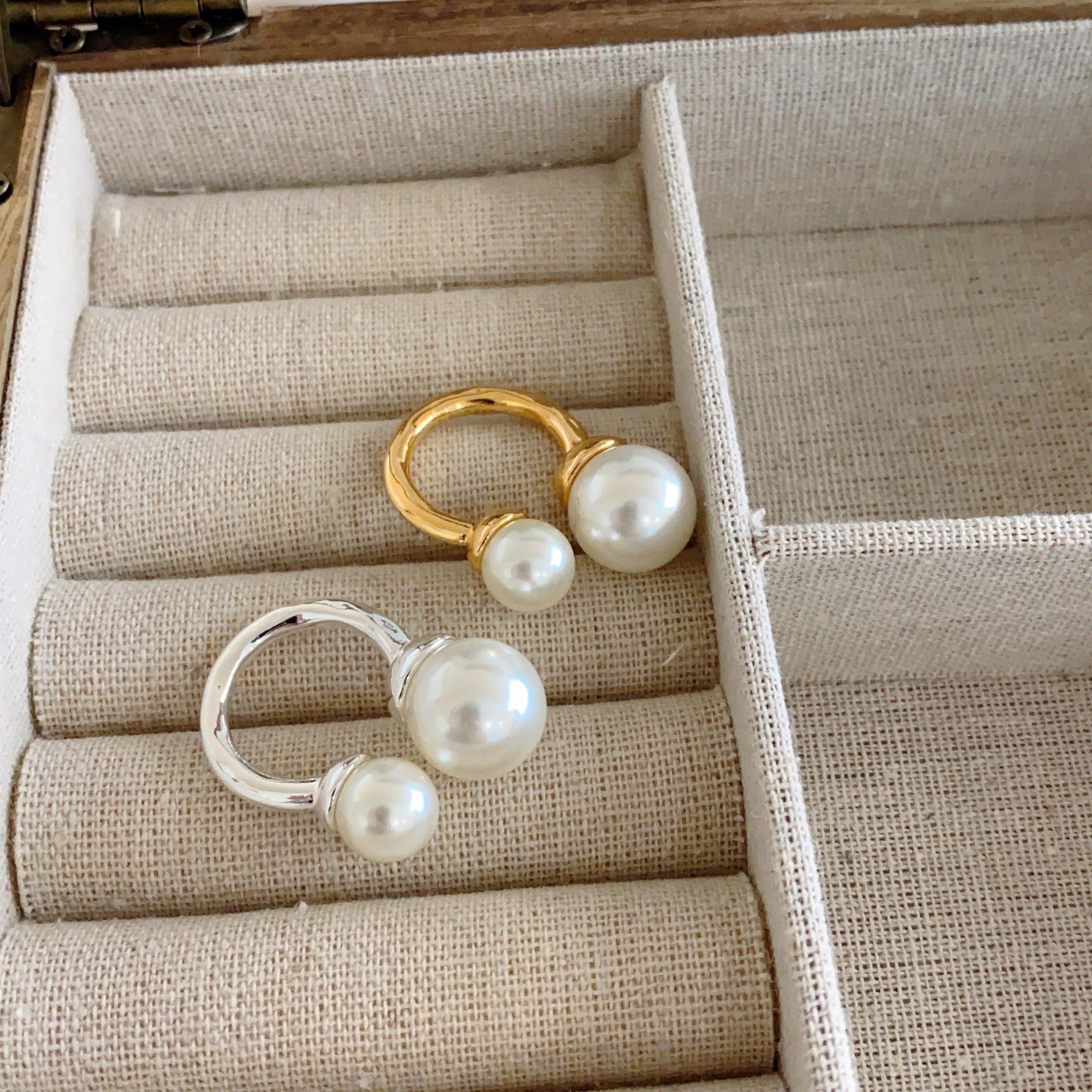 New open ring electroplated thick gold pearl high-end light luxury retro versatile ring niche ins French