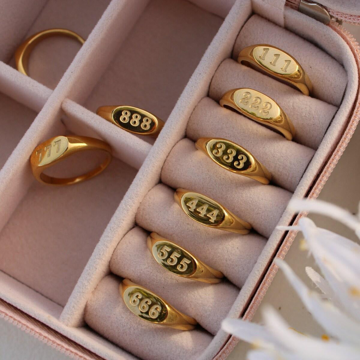 18K gold color-preserving angel number stamp ring number 111 222 333 999 number ring ring ring