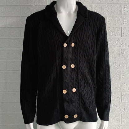 European and American knitted cardigan men's 2025 autumn/winter solid color lapel long-sleeved sweater jacket