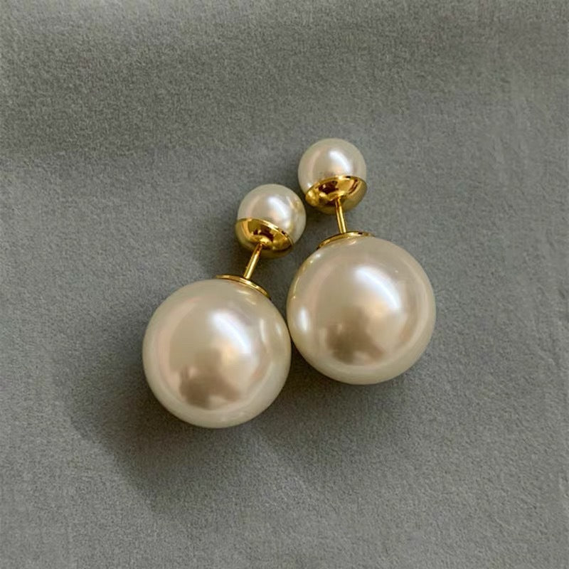 Niche French earrings double-sided large pearl stud earrings female niche high-end sense retro temperament elegant small fragrant ears