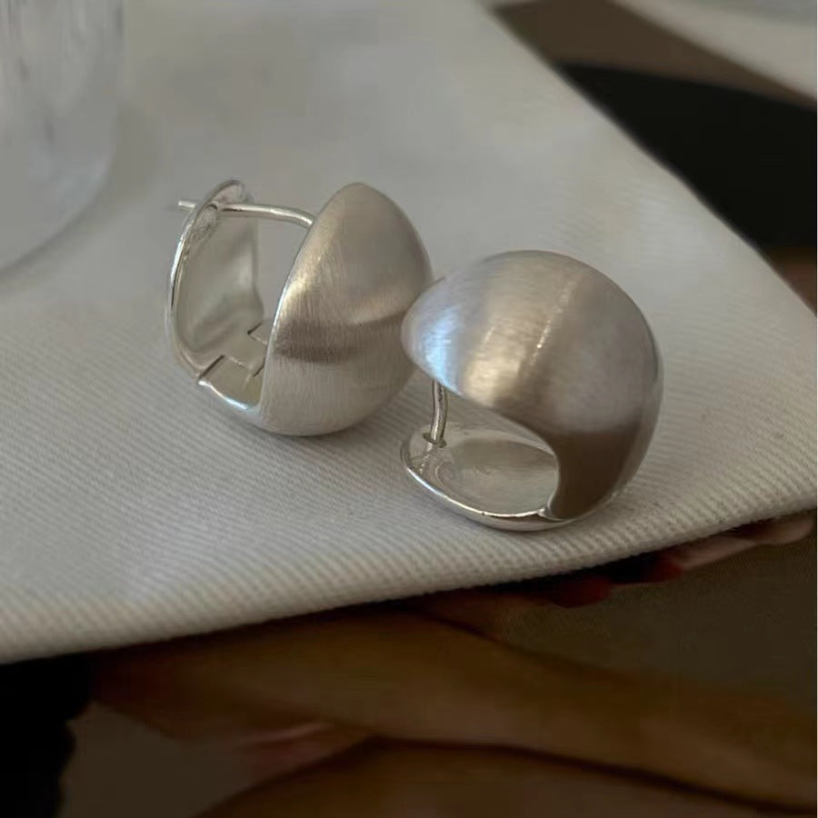 Brushed ball earrings women's high-end matte niche design light luxury temperament ball ear buckle texture retro stud earrings