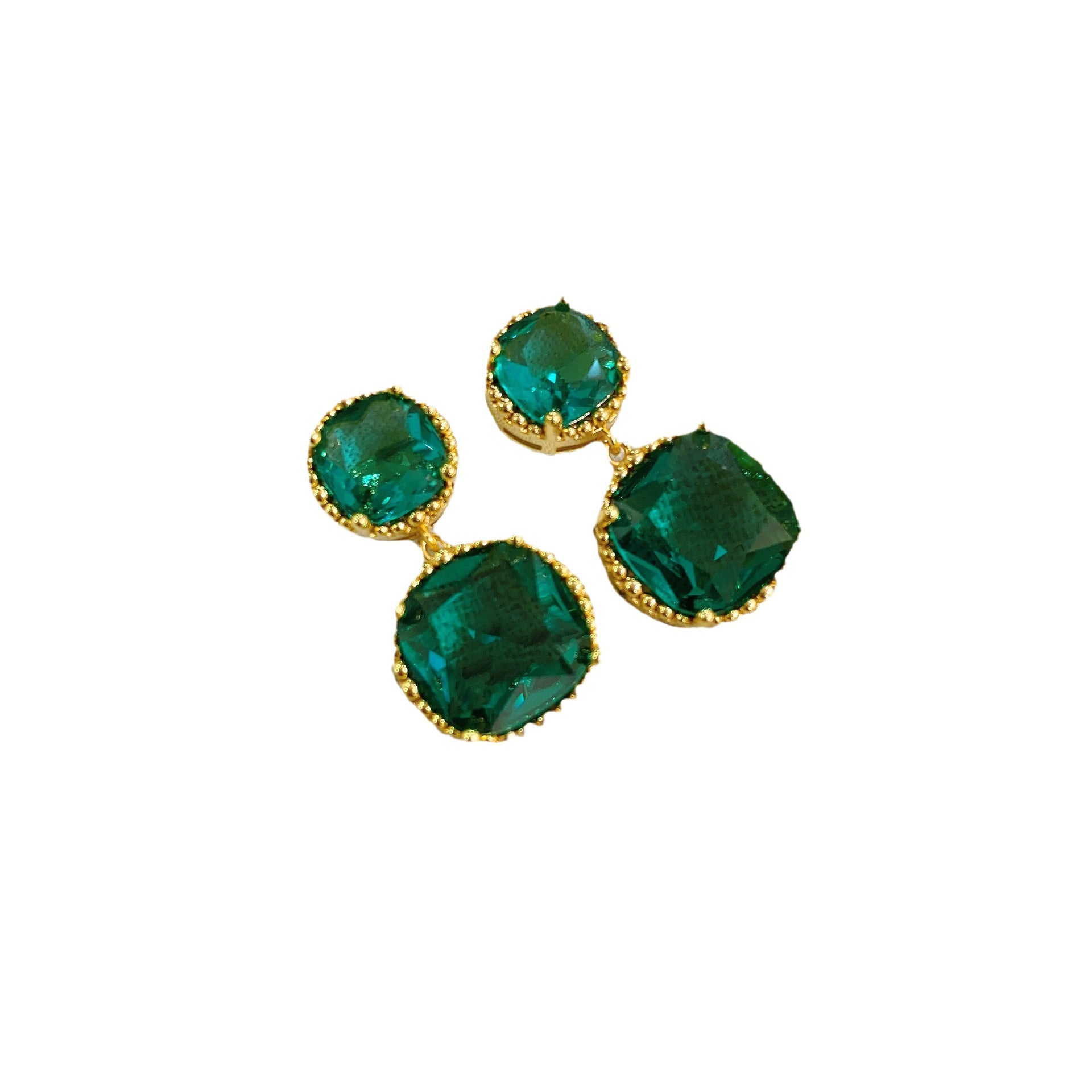 French retro emerald earrings European and American French style texture high sense unique light luxury exquisite Hong Kong style earrings women