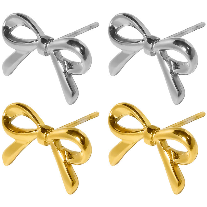 French sweet bow stud earrings women, niche versatile stud earrings light luxury high-end earrings earrings