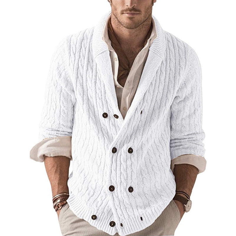 European and American knitted cardigan men's 2025 autumn/winter solid color lapel long-sleeved sweater jacket