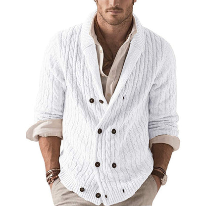 European and American knitted cardigan men's 2025 autumn/winter solid color lapel long-sleeved sweater jacket