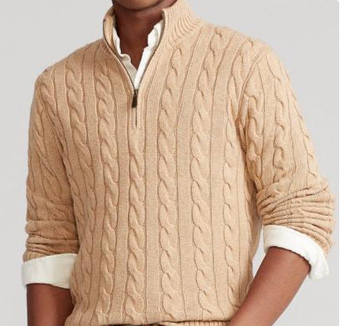 Small embroidered men's sweater half-height zipper knitted sweater business Polo bottoming shirt