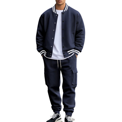 Cross-border foreign trade, autumn and winter, American stand-up collar, baseball uniform, trousers, plush casual jacket, men's loose sportssuits, men