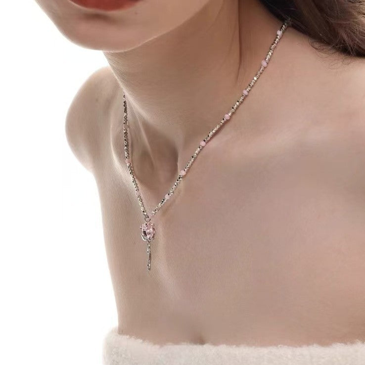 New rose girl series, spring and summer beaded color matching necklace collarbone chain women's niche personality pendant neck chain women