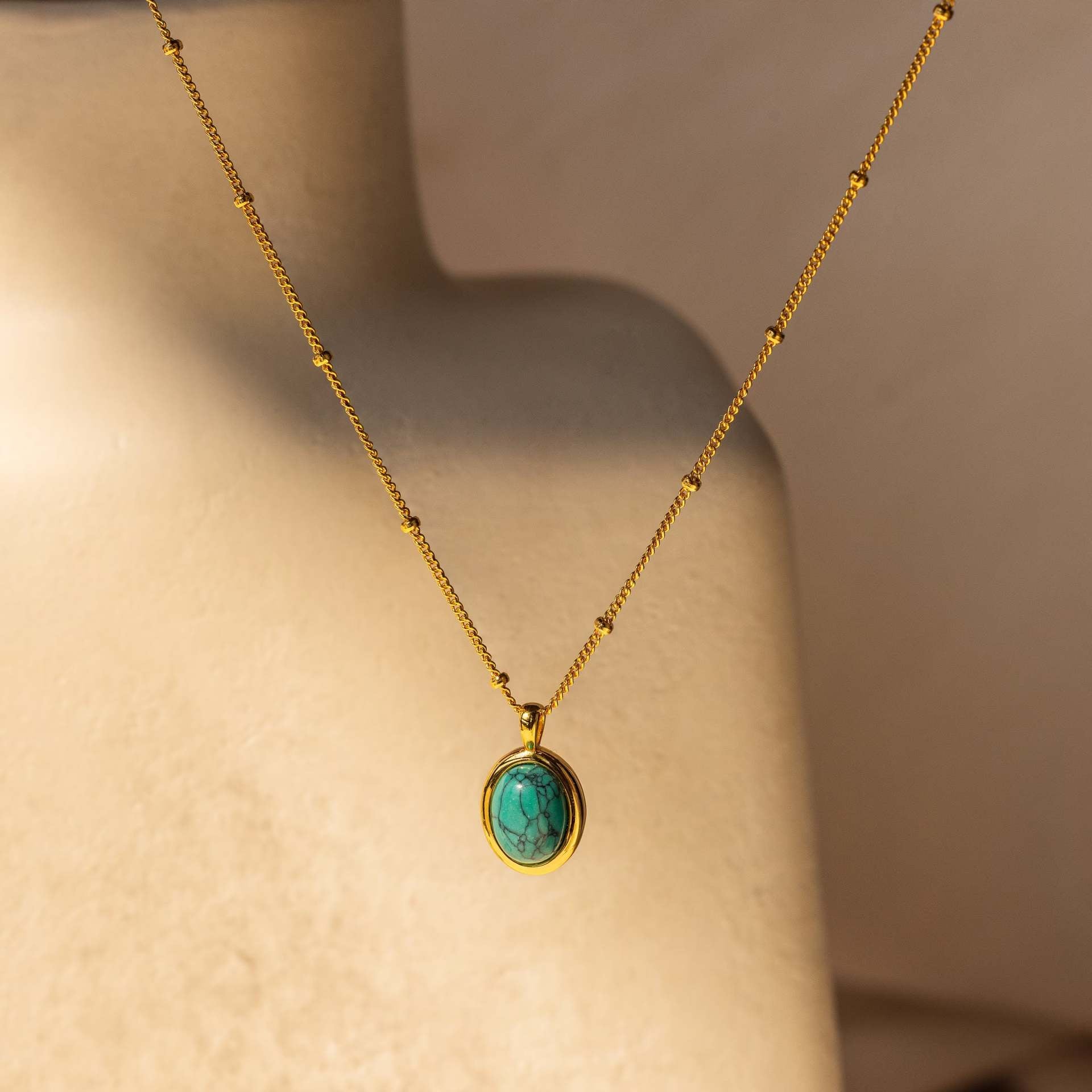 18K Gold Color Stylish Natural Turquoise Pendant Necklace