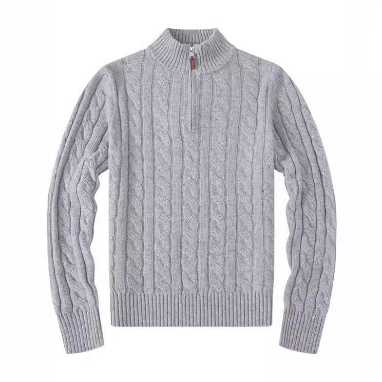 Small embroidered men's sweater half-height zipper knitted sweater business Polo bottoming shirt