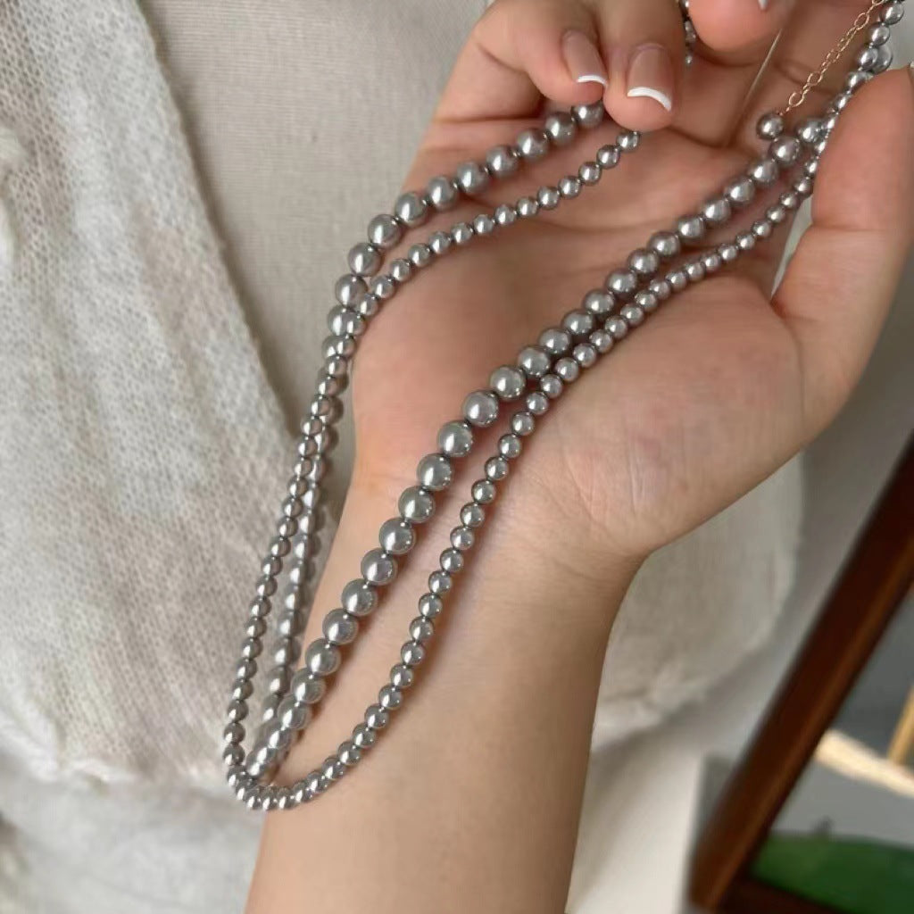 Wow, custom Shijia silver-gray round pearl sweater chain 2024 new trendy necklace women's niche design