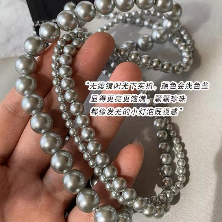 Wow, custom Shijia silver-gray round pearl sweater chain 2024 new trendy necklace women's niche design