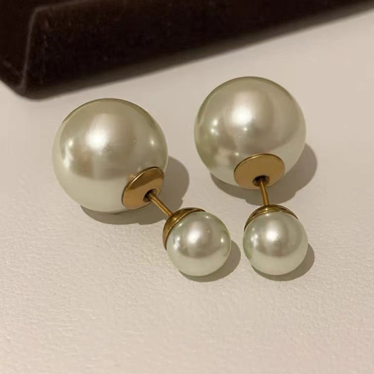 Niche French earrings double-sided large pearl stud earrings female niche high-end sense retro temperament elegant small fragrant ears