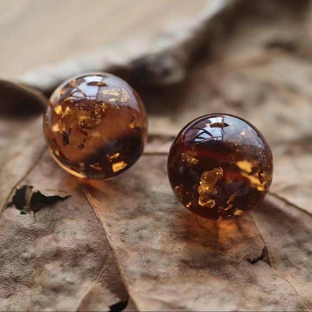 2024 autumn and winter new amber resin stud earrings simple high-end versatile retro earrings temperament elegant Maillard women