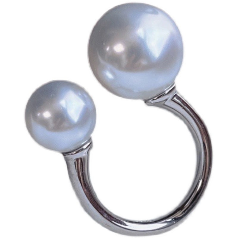 New open ring electroplated thick gold pearl high-end light luxury retro versatile ring niche ins French