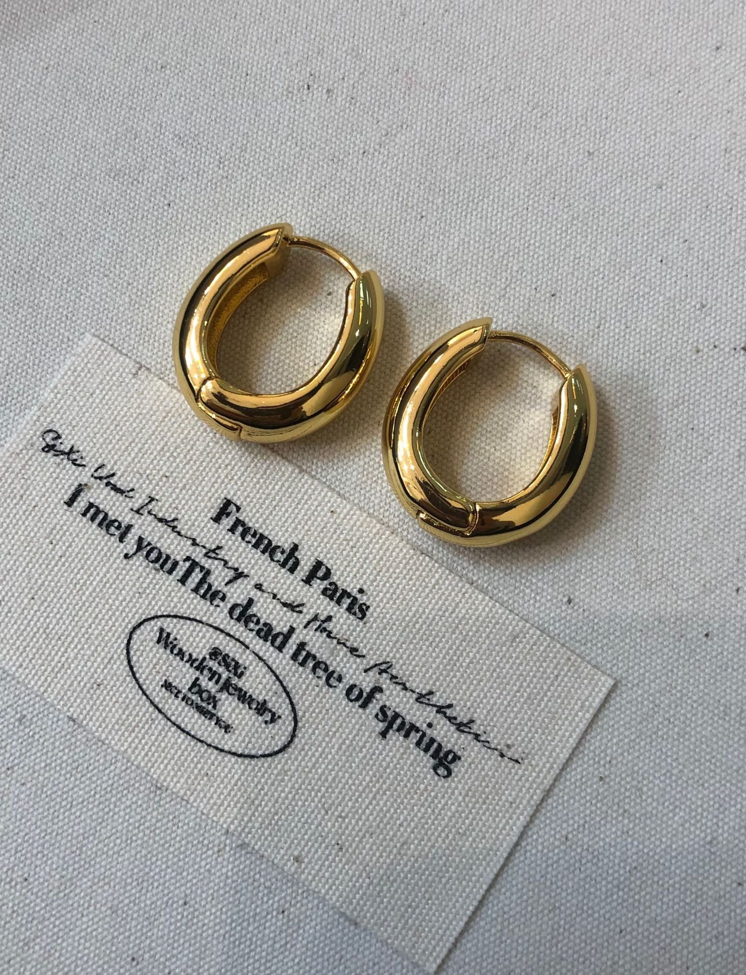 Unique niche French retro cold wind high-end ear buckle brass 22K real gold simple circle temperament earrings