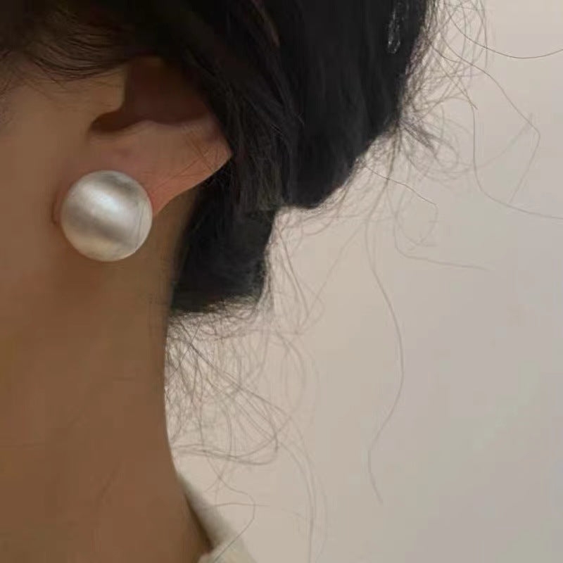 Brushed ball earrings women's high-end matte niche design light luxury temperament ball ear buckle texture retro stud earrings