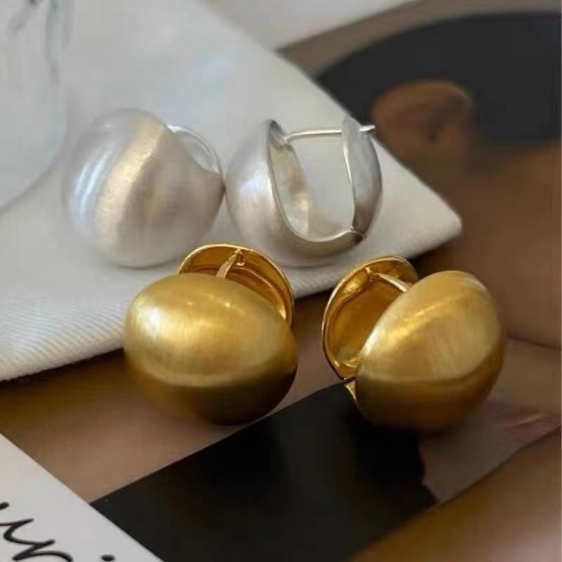 Brushed ball earrings women's high-end matte niche design light luxury temperament ball ear buckle texture retro stud earrings